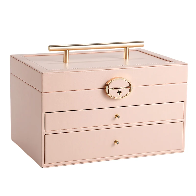 

Wholesale Luxury Drawer Mirror Leather Jewelry Organizer Case Watch Ring Earring Necklace Jewellery Storage Packaging Gift Box, Pink,blue,white,black