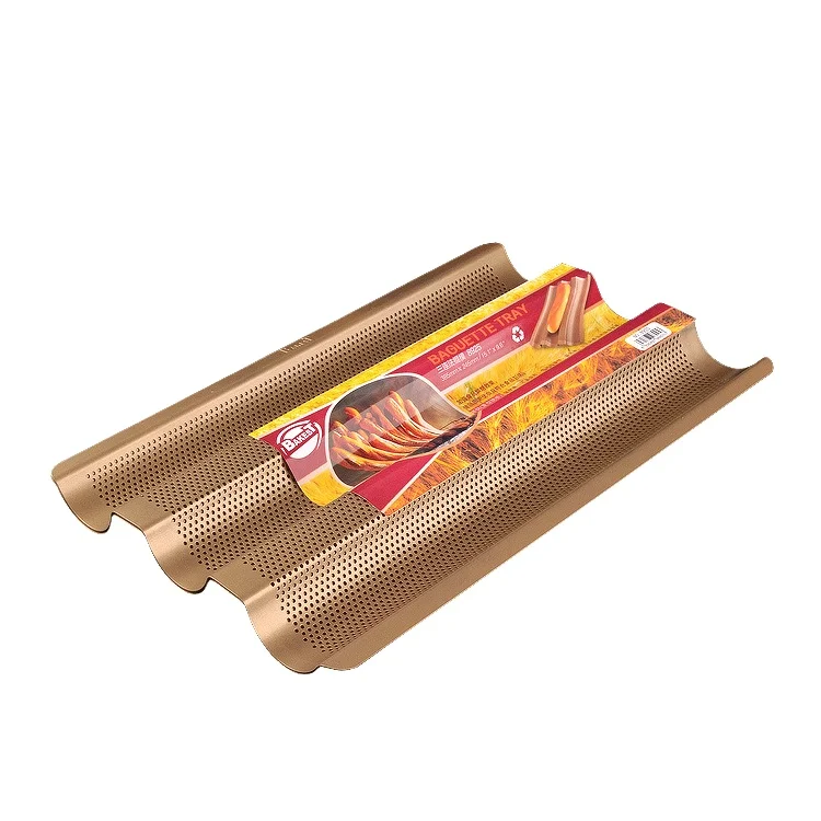 

Bakest Golden Non Stick French Baguette Baking Pan Carbon Steel Long Bread Baking Tray