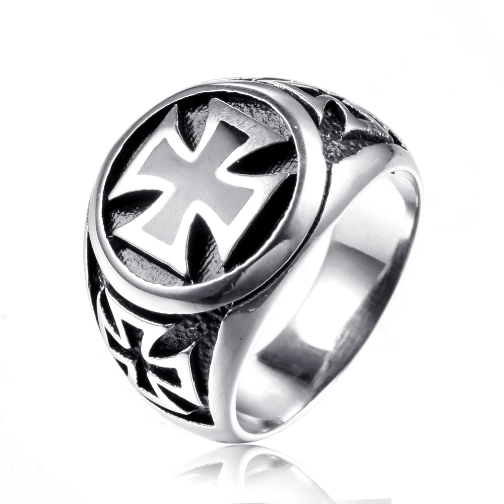 

High Quality Stainless Steel Black Enamel Maltese Cross Ring