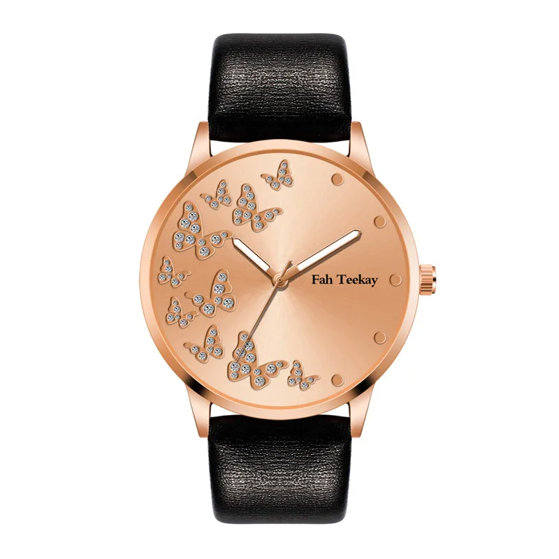 WJ-8770 Luxury Diamond Butterfly Inlay Densign Women's Leather Quartz Watches Young and Nergetic Cute Reloj De Cuarzo Para Mujer