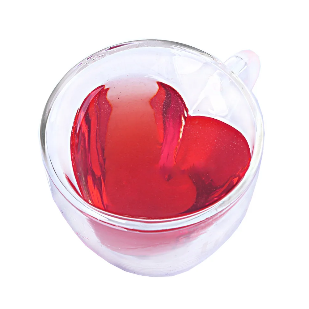 

180ml/240ml Heart Love Shaped Tea Beer Mug Juice Cup Coffee Cups Mug Gift Double Wall Glass Mug Heat-Resisting Drinkware