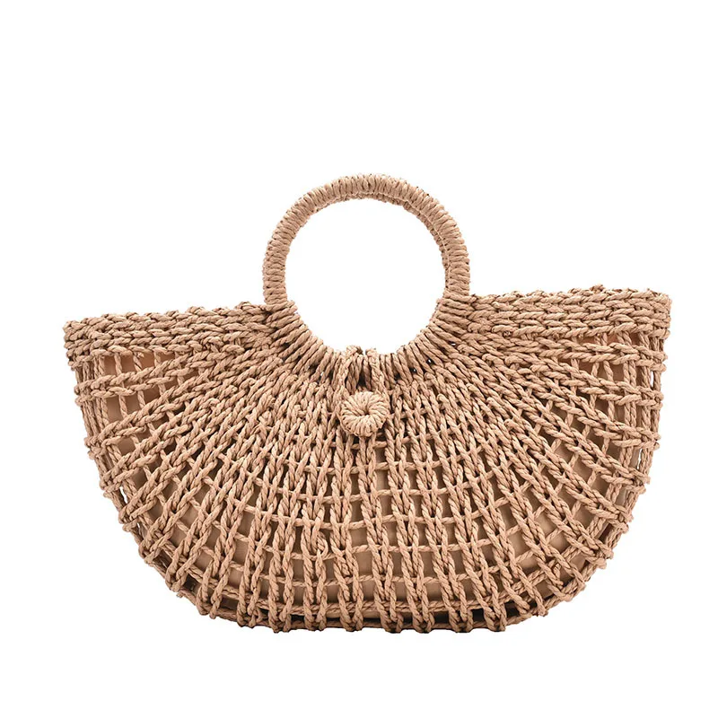 

Retro woven handbag simple solid color leisure hand carry vacation beach bag