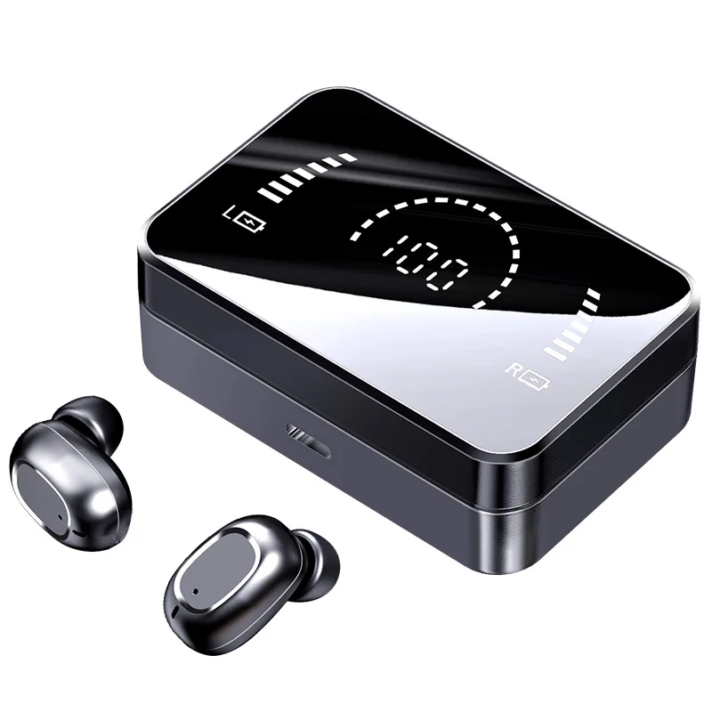 

zero latency gaming true wireless earbuds mirror 3500mah charging box waterproof sport tws headphones with power bank function, Black