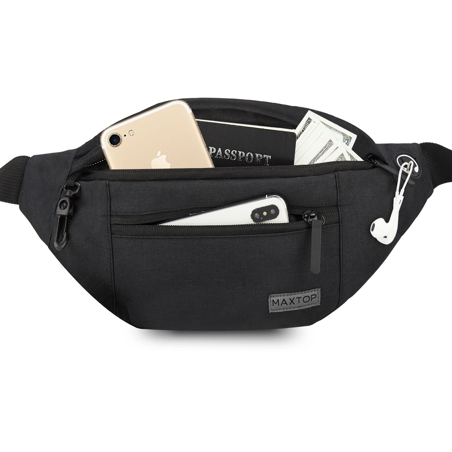 

MAXTOP Large Crossbody Fanny Pack with 4-Zipper Pockets Workout Traveling Running Casual Hands-Free Wallets Waist Pack