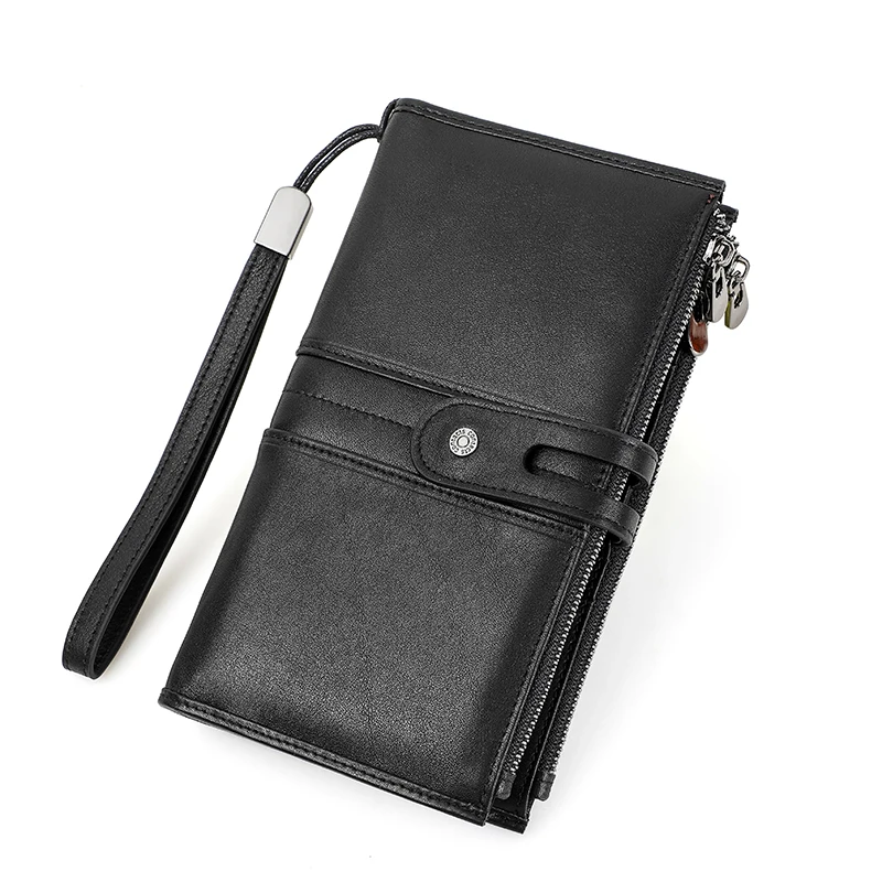 

Multifunctional Wrist strap Long Passport Coin Zipper Wallet Holder Travel Genuine Leather Mobile Phone Bags Wallet for iphone, Black coffee, blue, green, red or customized