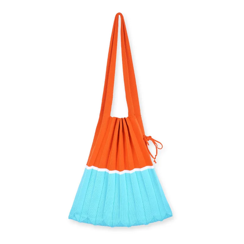 

Pleated open ladies soft shoulder bag polyester yarn drawstring handbag