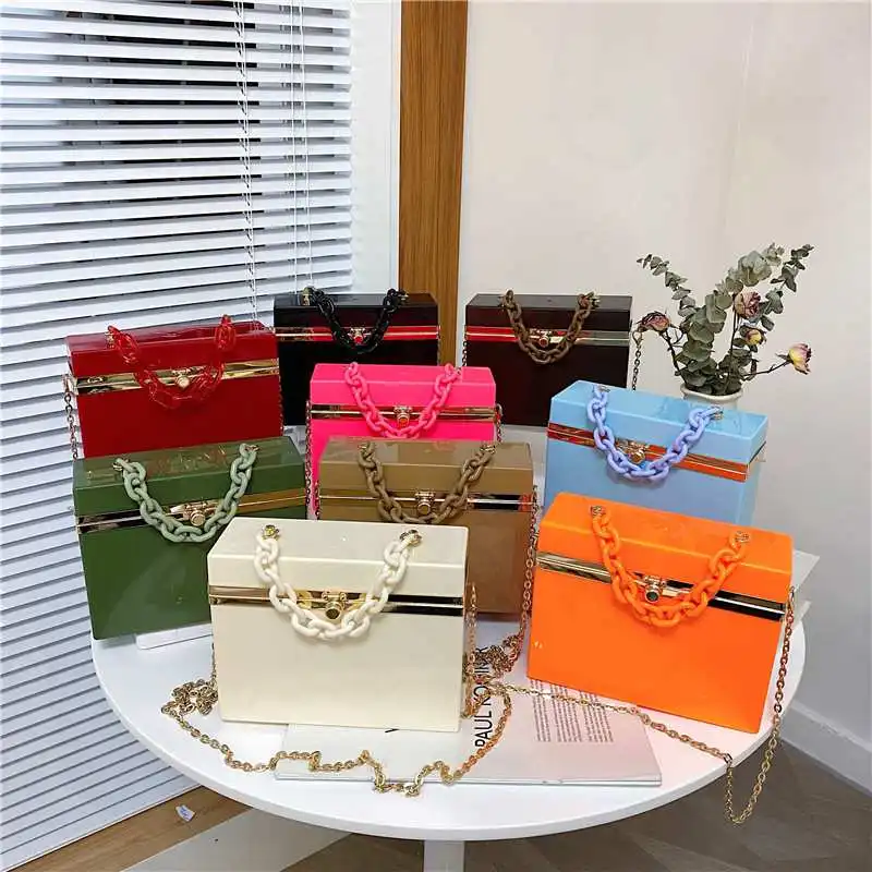 

Acrylic candy color box bag 2021 summer small girls chain shoulder purse fashion women makeup bags, Customizable