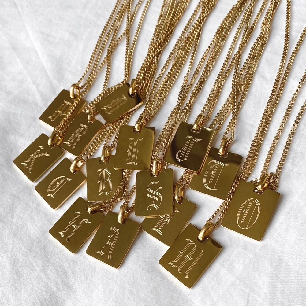 

Custom Name Necklace Gold Plated Cursive Initial Old English Font Necklace Letter Pendant Stainless Steel Initial Necklace, Silver, gold and rose gold