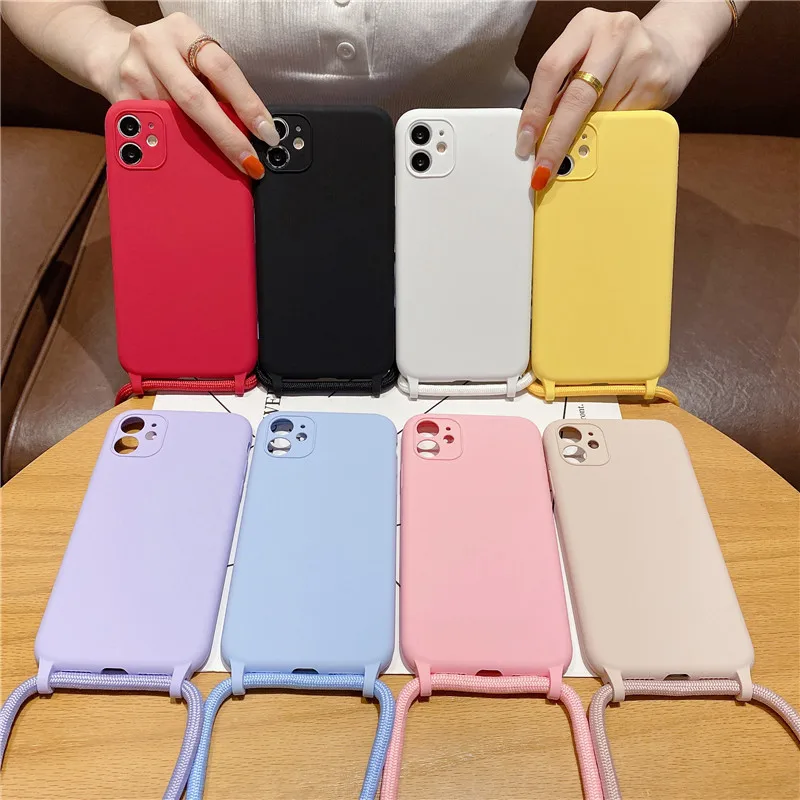 

Hot Selling Women Crossbody Adjust Lanyard Soft Silicone Shockproof Phone Case For Iphone 13 12 11 Pro Max X/Xs, Multi