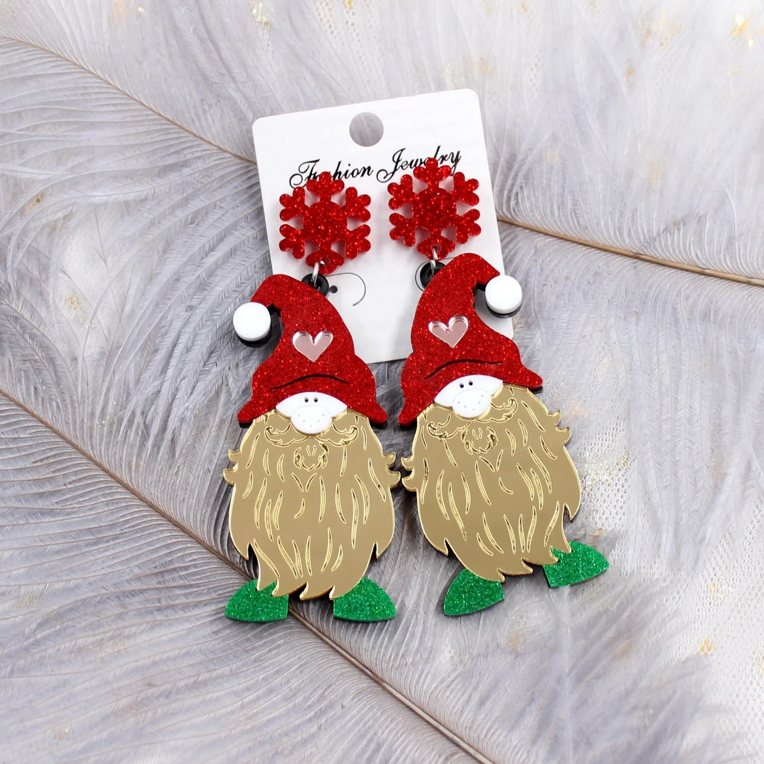 

HP027 60mm Cute Gnome Earrings Christmas Santa Dangle Earrings Acrylic Rainbow Snowflakes Earrings