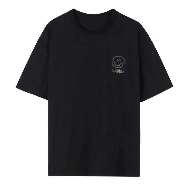 

Hanlu Men's 2020 Spring/Summer new reflective smiley face t-shirt men's loose round collar personality print short-sleeved