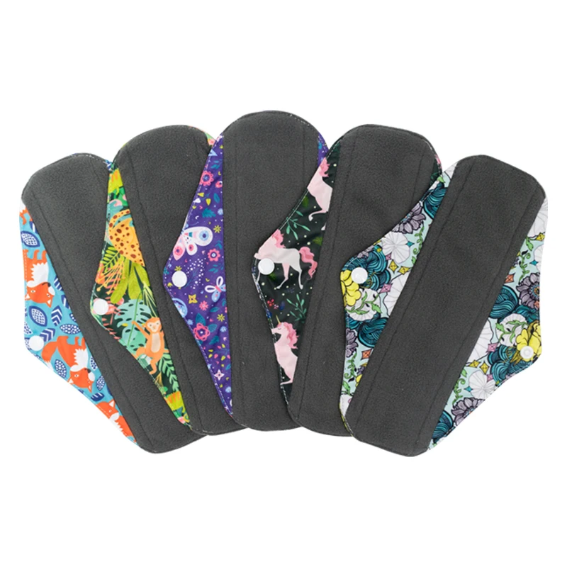 

Hot Sale Pretty Pattern Reusable Washable Bamboo Charcoal sanitary pads, Printing colorful or plain color