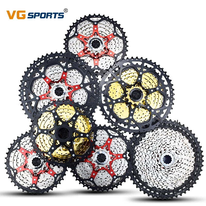 

VG SPORTS 8 9 10 11 12 Speed Mountain Bike Cassette Separate Freewheel Aluminum Bracket Sprocket, Silver/gold