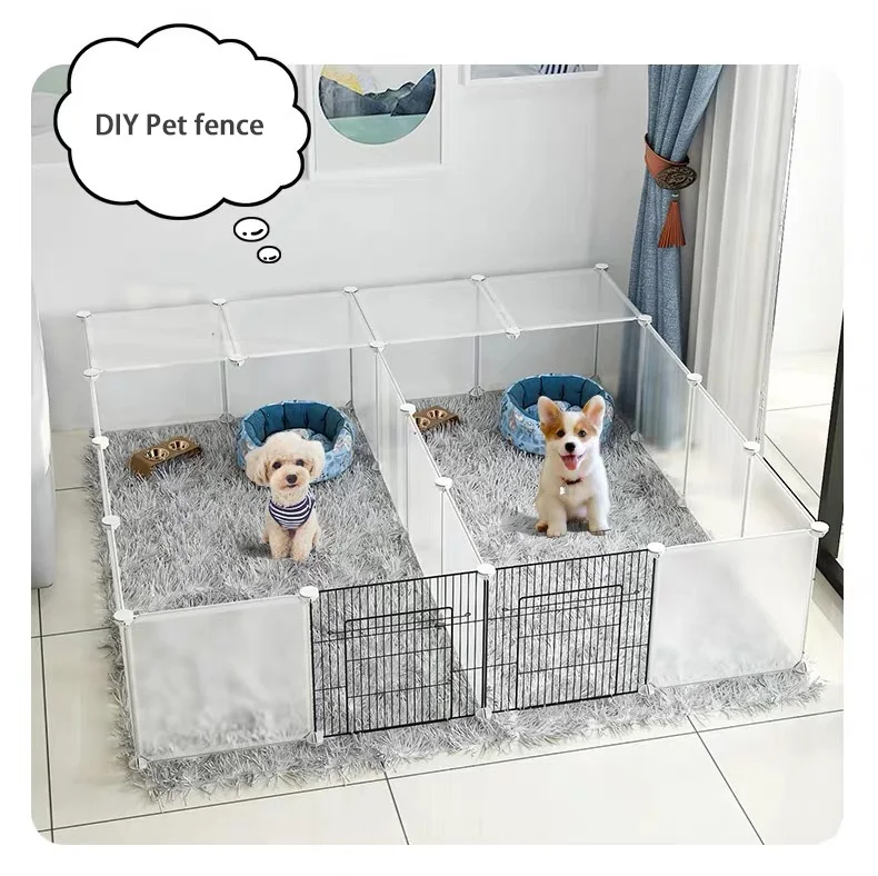 

Hot Sale Pet Double House DIY Foldable Pet Playpen Metal Fence Dog Kennel Training Puppy Kitten Space Rabbits Guinea Pig Cage, As picture