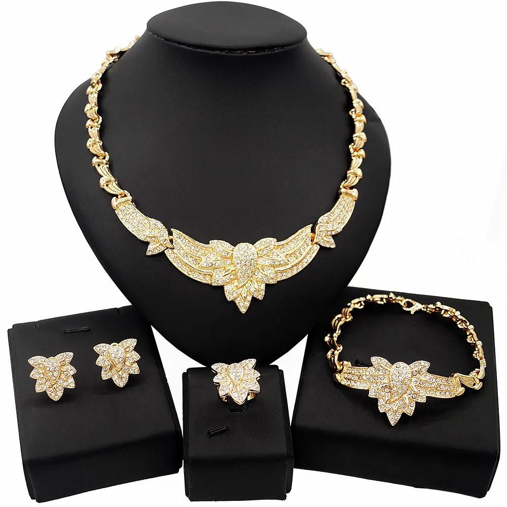 

Yulaili Brazil Gold I Love You Xoxo Flowers Hugs and Kisses Jewelry Set 24k Gold African Rhinestone Necklace Jewelry Sets X0097