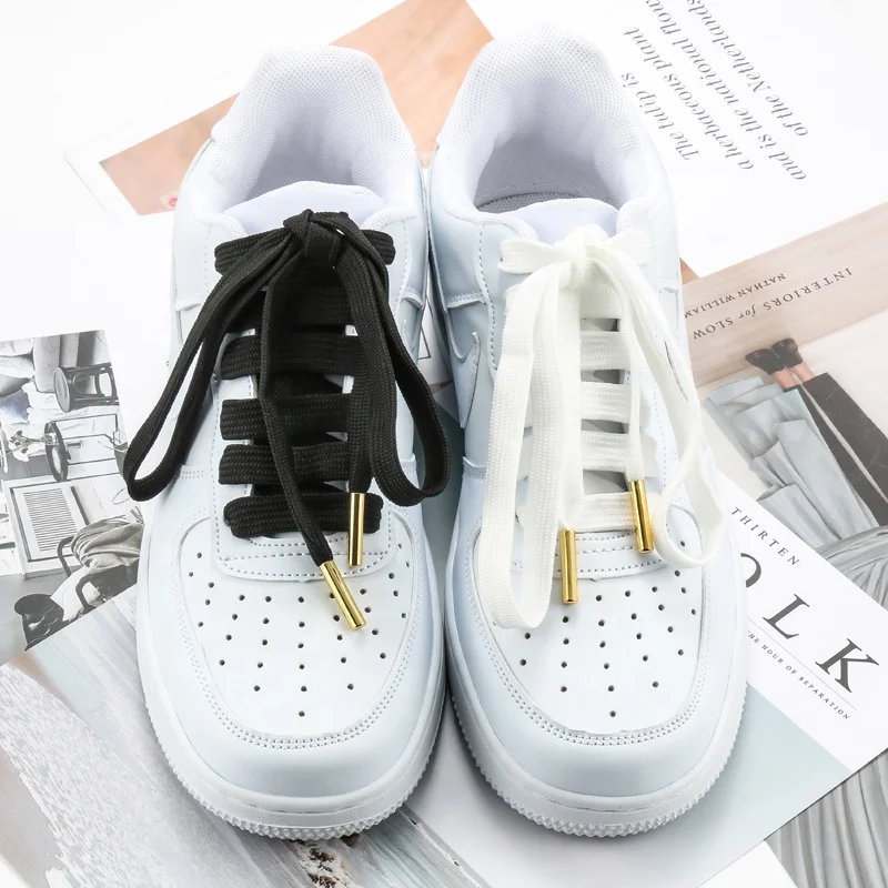 

High Quality Cheap Fashion Polyester Shoelace Black White String Customized Logo Flat Shoe Lace, White black