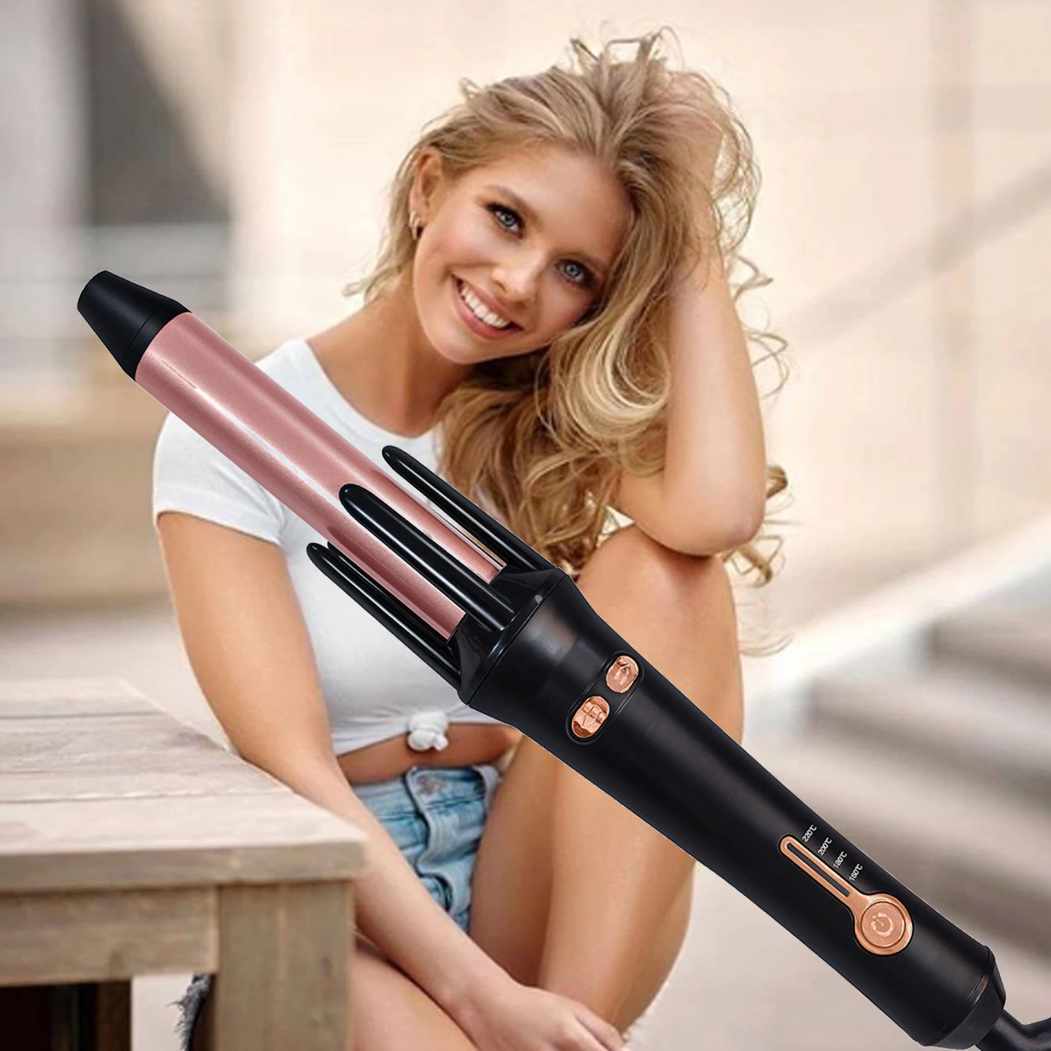 

Home Salon Tools Hair Curler Wand 30S Instant Heat Wand Auto Wavy Curling Iron, Black white