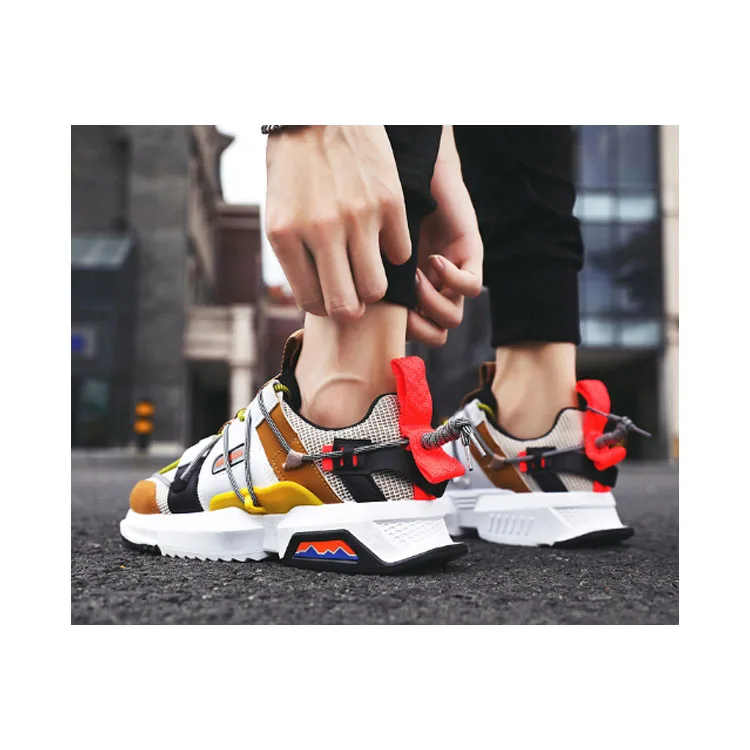 

chunky men breathable sneakers skateboard casual hiking sports running fashion shoes, Khaki,black