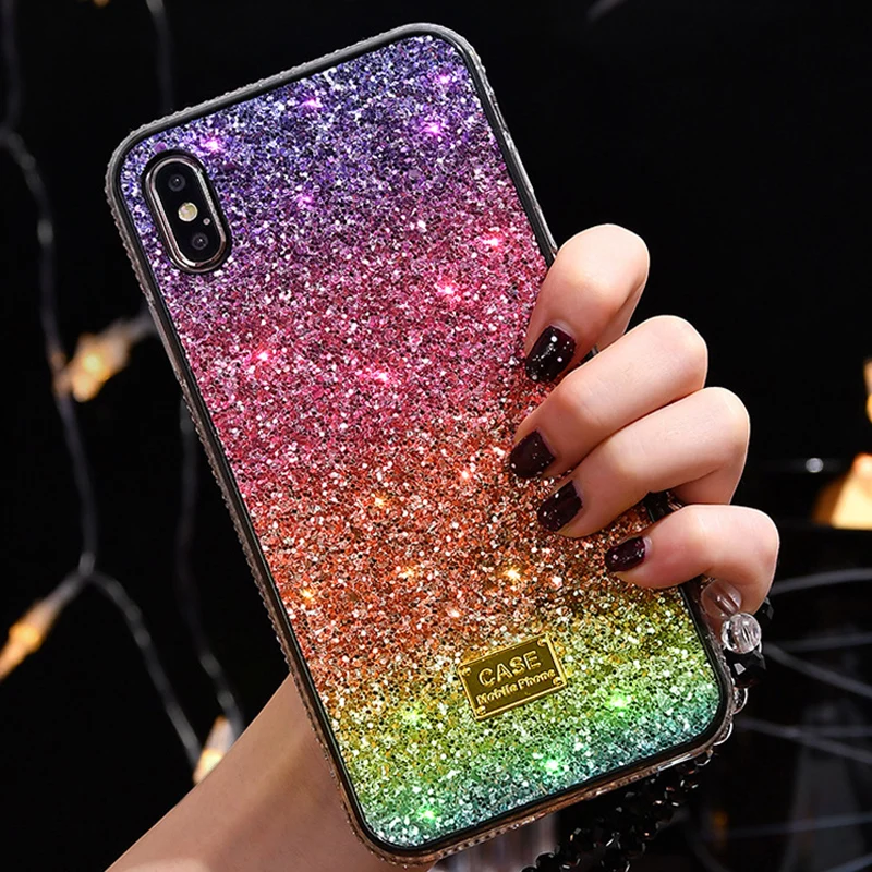 

Luxury Diamond i Phone Case For iPhone 6 s 6s 7 8 Plus Coque Silicone Bling Girl Cover  Pro X XR XS Max Case Funda