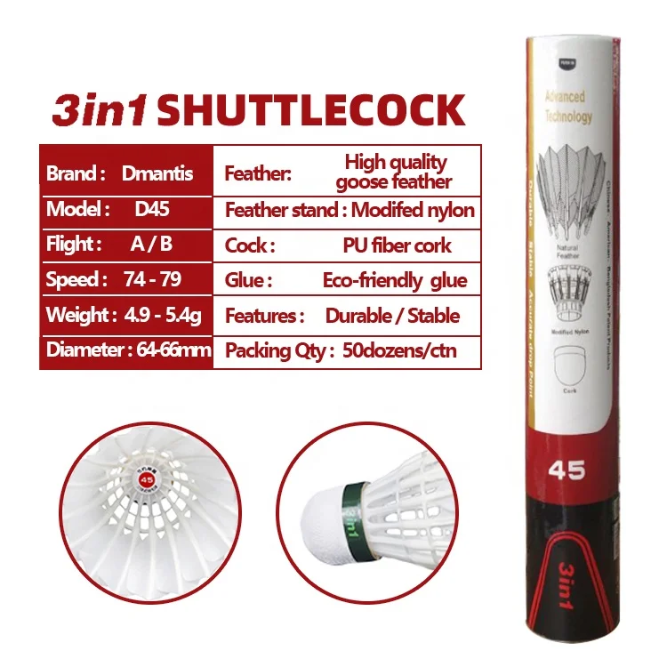 

Hybrid Shuttlecock Goose Feather Badminton Shuttlecock Speed High Durable Stable Kok Badminton for Training Use for Sale