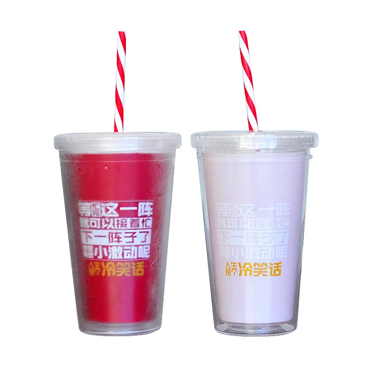 

Reusable double wall plastic tumbler paper insert ice cup with straw