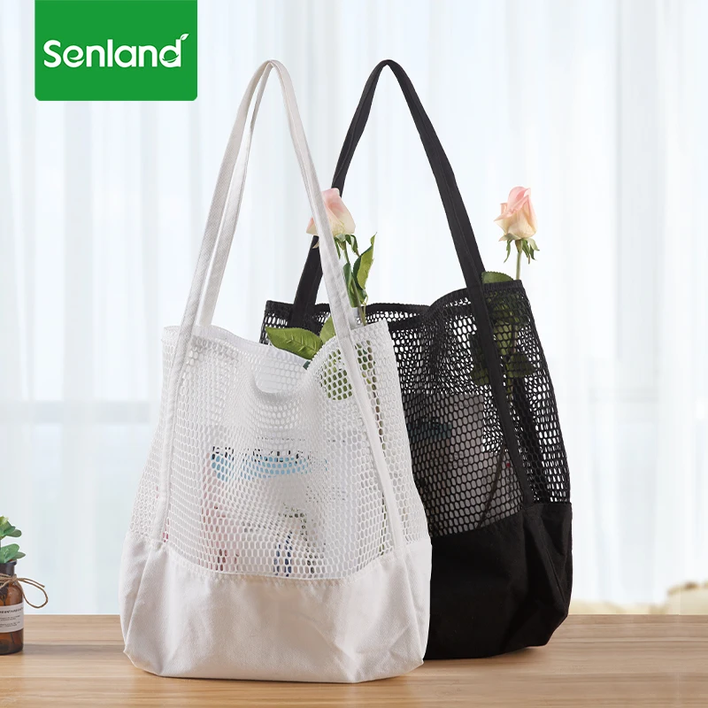 

Eco-friendly Organic Cotton shopping bag Fruit and vegetable shoulder cotton mesh bag long hand-held cotton mesh bag, Customized color