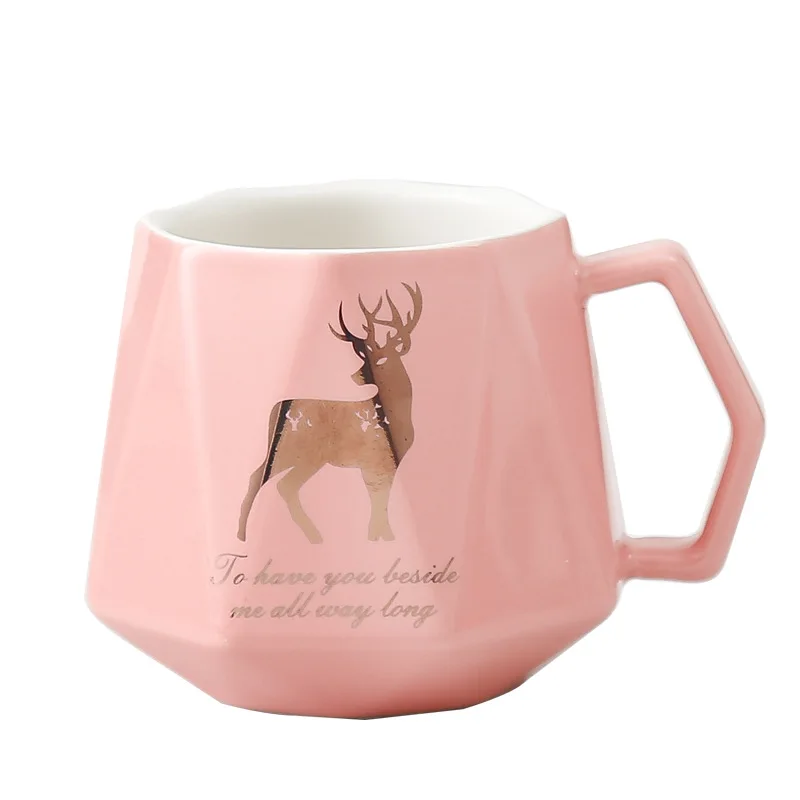 

Marble creative ceramic mug diamond shaped office business mug large capacity coffee and tea mug