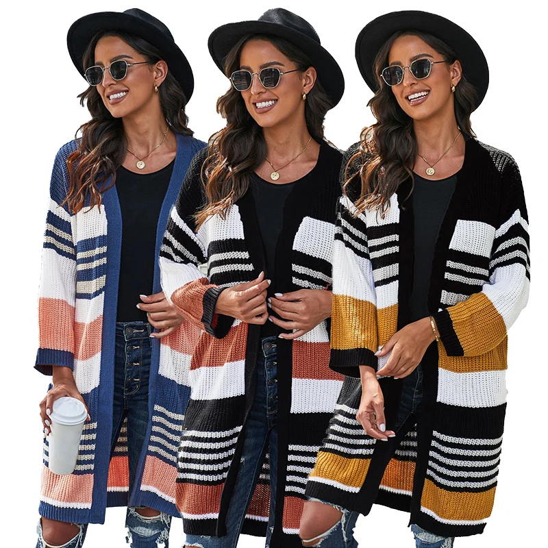 

Wholesale High Quality Long Sleeve Color Block Open Front Oversized Knit Cardigan