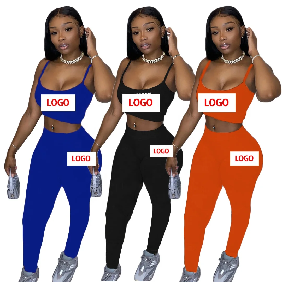 

AWL1111 High quality Women's three color casual letter N**K Embroidery sleeveless sport pantsuit women two pieces suit