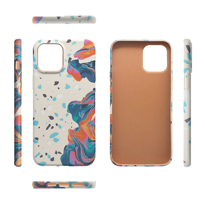 

PLA 100% Fully Biodegradable ECO bamboo fiber customized water sticker pattern mobile phone case for iphone 12 5.4 6.1 6.7 case, Customized color accepted