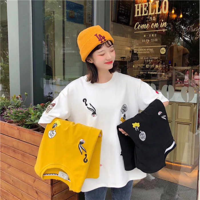 

New Arrival Large Size Women Printed Short-sleeved T-shirt Female Students Wild Loose Harajuku Style bf Shirt 2021 Summer