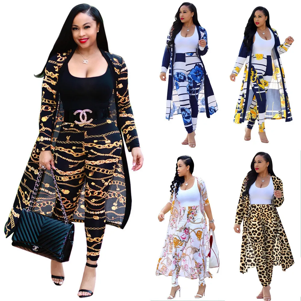 

QH Women Fashion Casual Long Sleeve Printed Jacket Cloak + Tights Two-piece Set