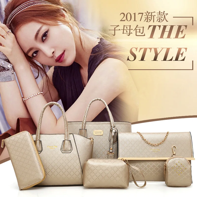 

handbag sets 6 pieces women bags luxury handbags for women set bags women handbags ladies, Black,white,red,golden,pink,green