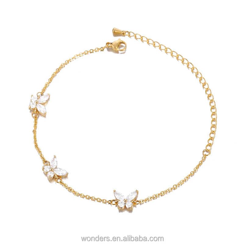 

Elegant Tiny Butterfly Charms Bracelet Cubic Zircon Diamond Stainless Steel Chain Body Jewelry Gold Rose Gold Bracelet