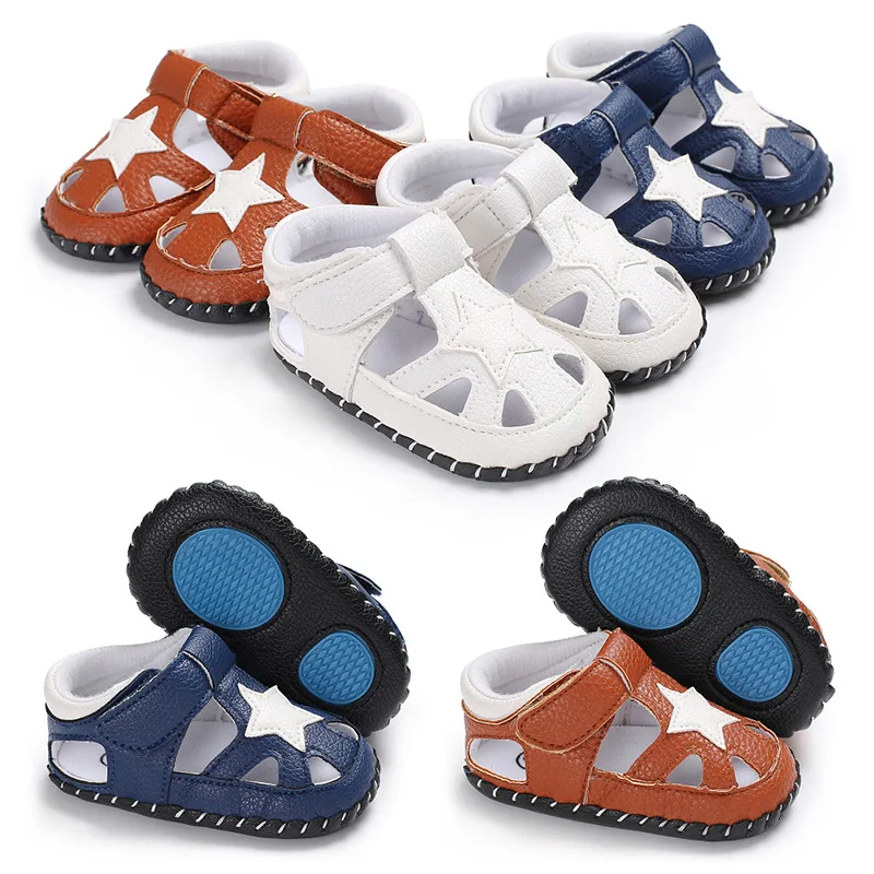 

Free sample PU Leather Anti-slip 0-18 months Walking shoes baby boy sandals, White blue brown