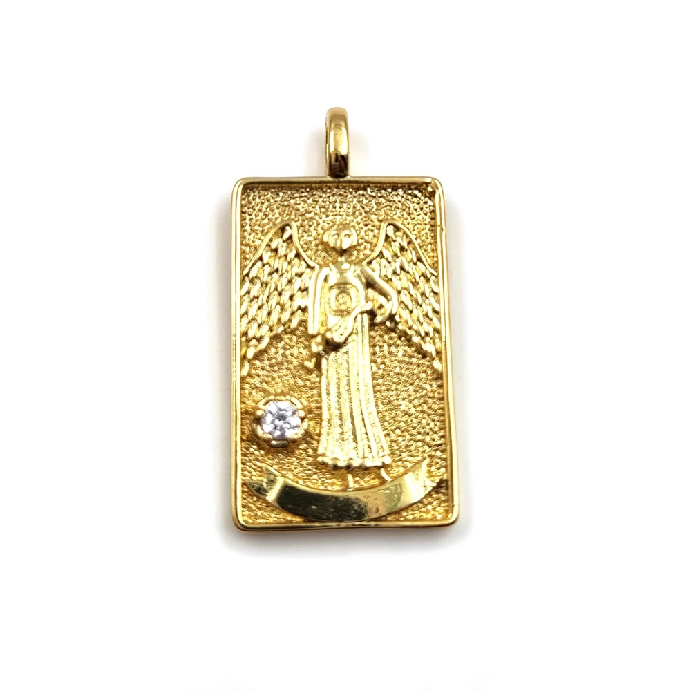 

New Fashion 18K Real Gold Jewelry Dainty Rectangle Card Pendants Gold Plated Sun Star Angel Charms For Jewelry Necklace Making, Gold color