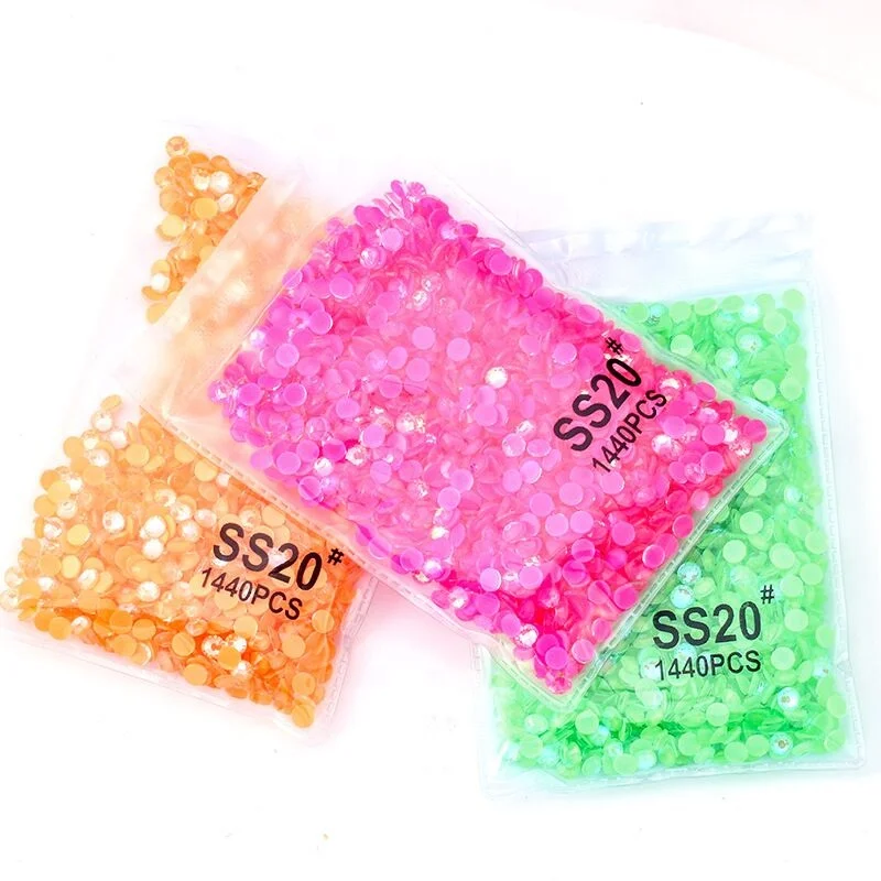 

Factory new Luminous Flat back Glass Non Hot fix Rhinestone Mixed Size Jelly Neon Nail Rhinestones