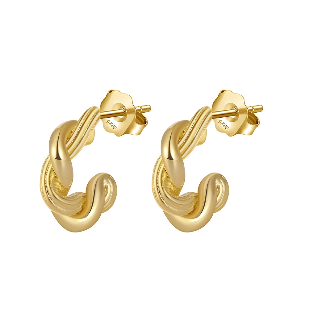 GAE05 RINNTIN Hot Selling Jewelry Vintage Gold Plated 925 Silver Earring Twist Hoop Earrings