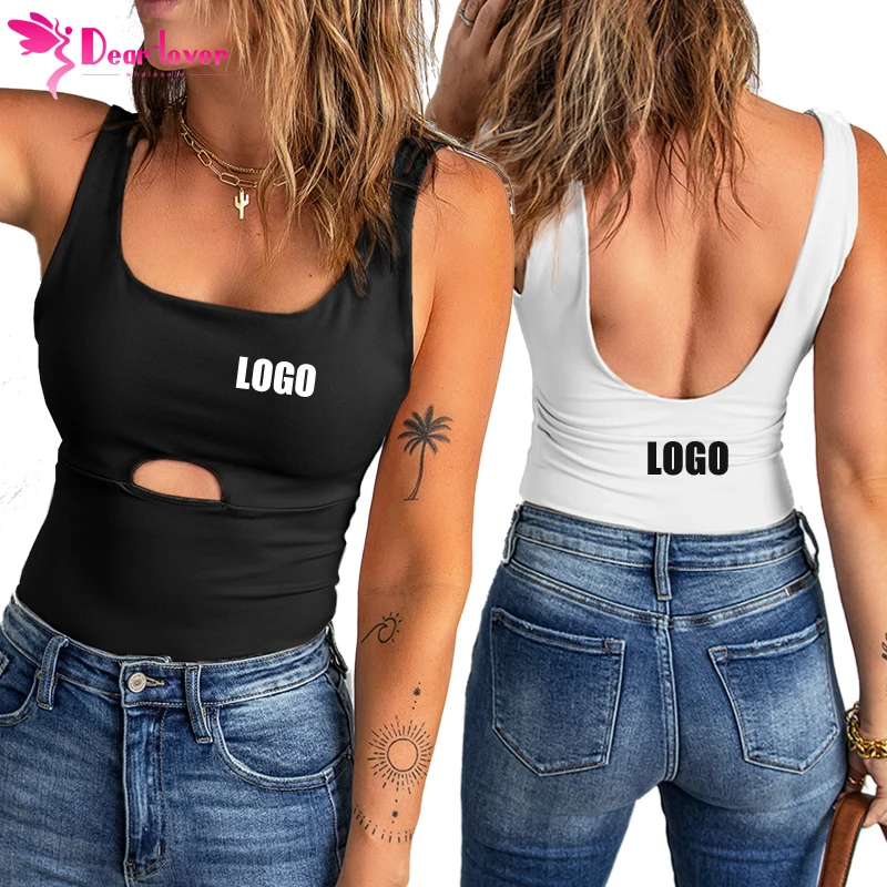 

Dear-Lover Custom Logo OEM Sexy Women White Solid Bodycon Tight Knitted Workout Crop Tank Top, White tank top