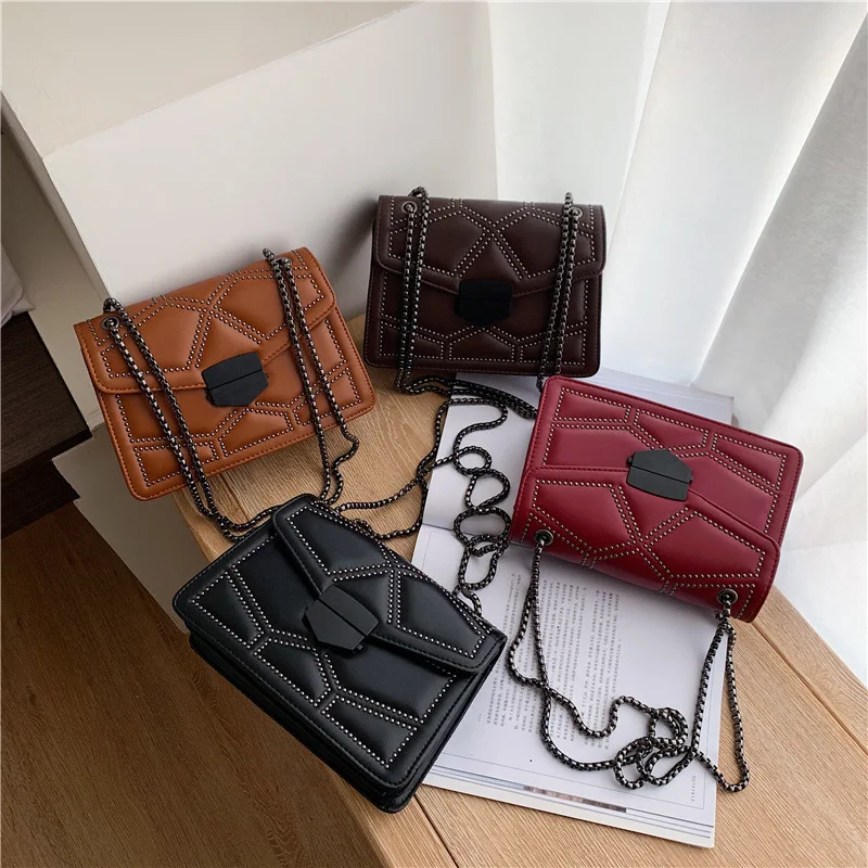 

Fashion rivet small women hand bag new 2021 all-match chain square shoulder messenger bag crossbody bag