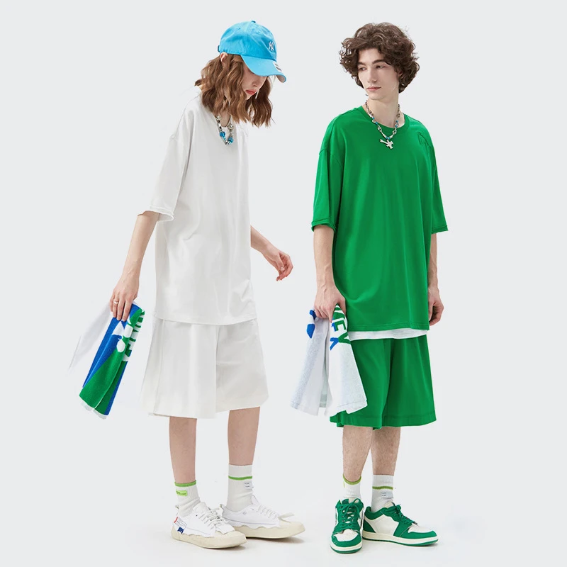 

Wholesale 2022 New Style Streetwear Short Sets For Men Loose 100% Cotton Letter tassel embroidery short Sets, 4 colors