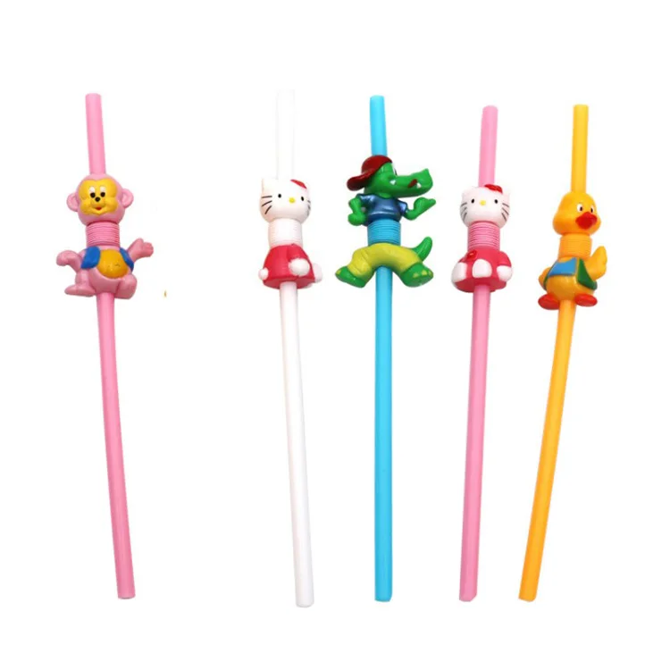 

Safe BPA Free Animal Drinking Straws for Kids Party Flexible Reusable Extra Long Cartoon Plastic Straws, Colorful