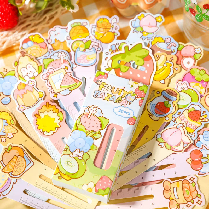 

30pcs/pack Ruler Bookmark Fruit Bazaar series cute cartoon abnormity paper student reading book holder cards
