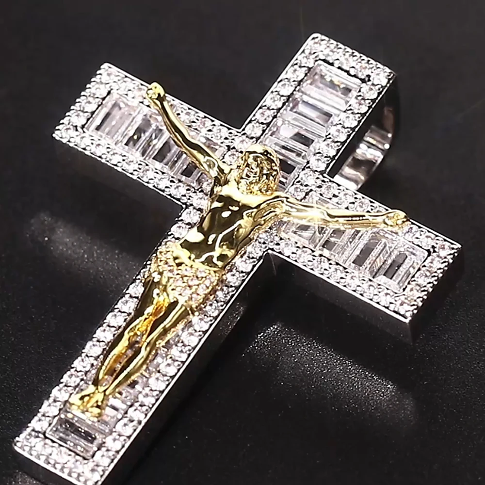 

Miss hip hop jewelry Christian mens jesus gold cross CZ iced out diamond pendant necklace, Silver , white gold