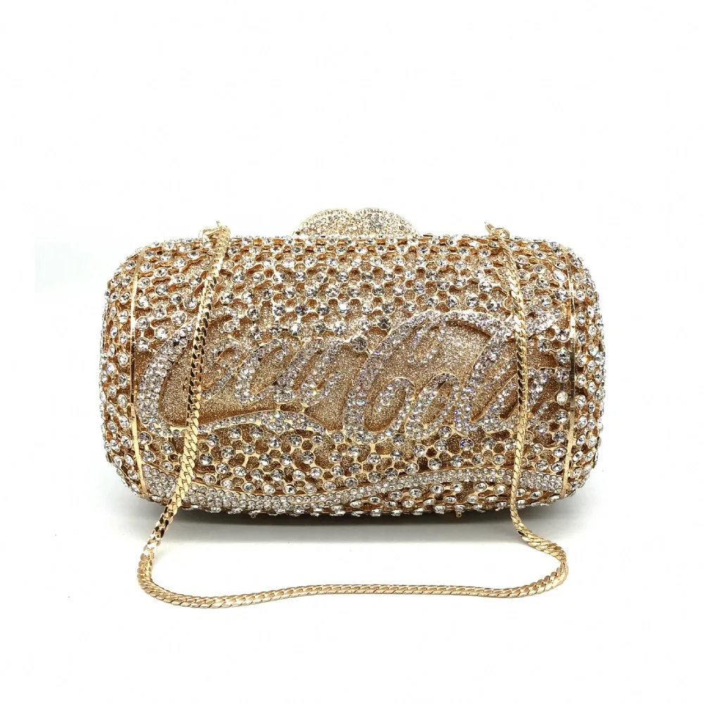 

Luxury party coke diamond purses women clutch bags can shaped wedding evening rhinestone crystal bag women, Golden