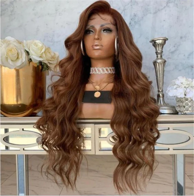 

Chocolate Brown Body Wave Wigs Brazilian Virgin Cuticle Aligned Human Hair 13*4 Lace Front Wig, Chocolate brown color