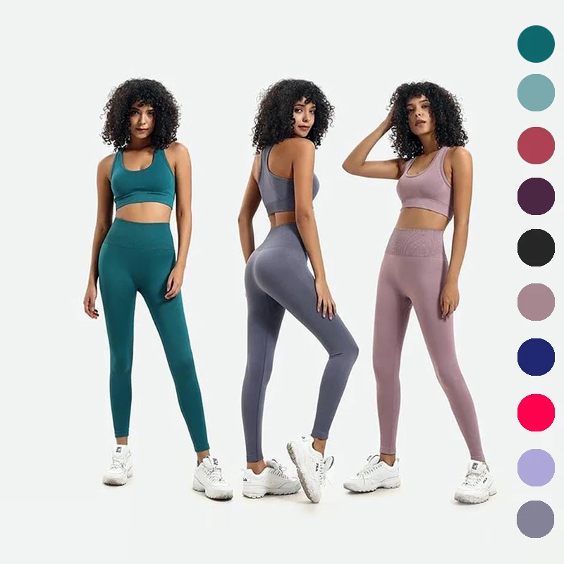 

2 Pieces Sexy Quick Dry Fitness Oem Women Seamless Yoga Bra Leggings Gym Wear Set, Custom color