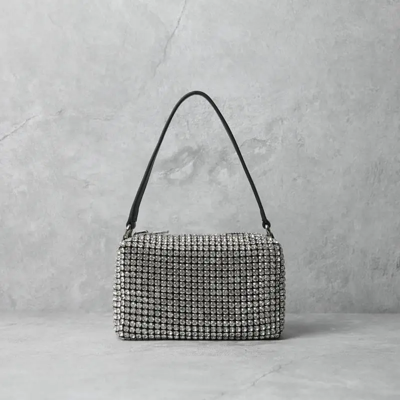

Genuine Leather Diamond Bag Handmade Flash Ins Full Rhinestone Handbag
