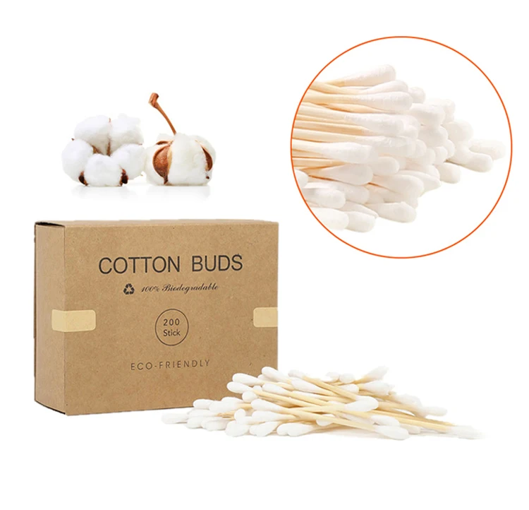 

200pcs bamboo stick cotton buds Makeup remover swab, White head+nature bamboo stick