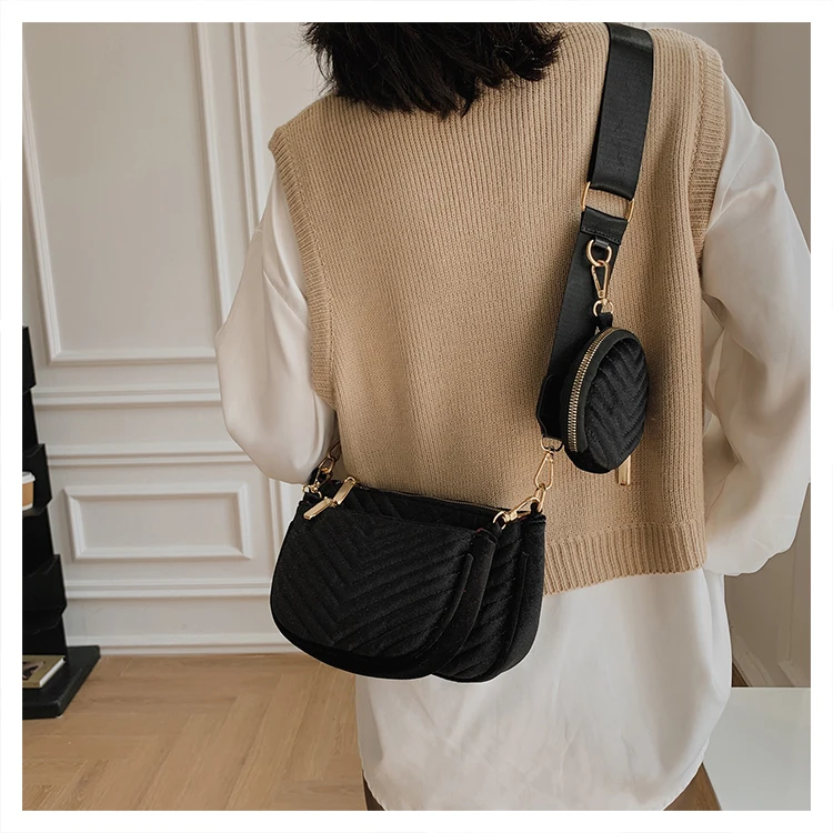 

3pcs group ladies set shoulder bag trendy striped plush messenger bag for women